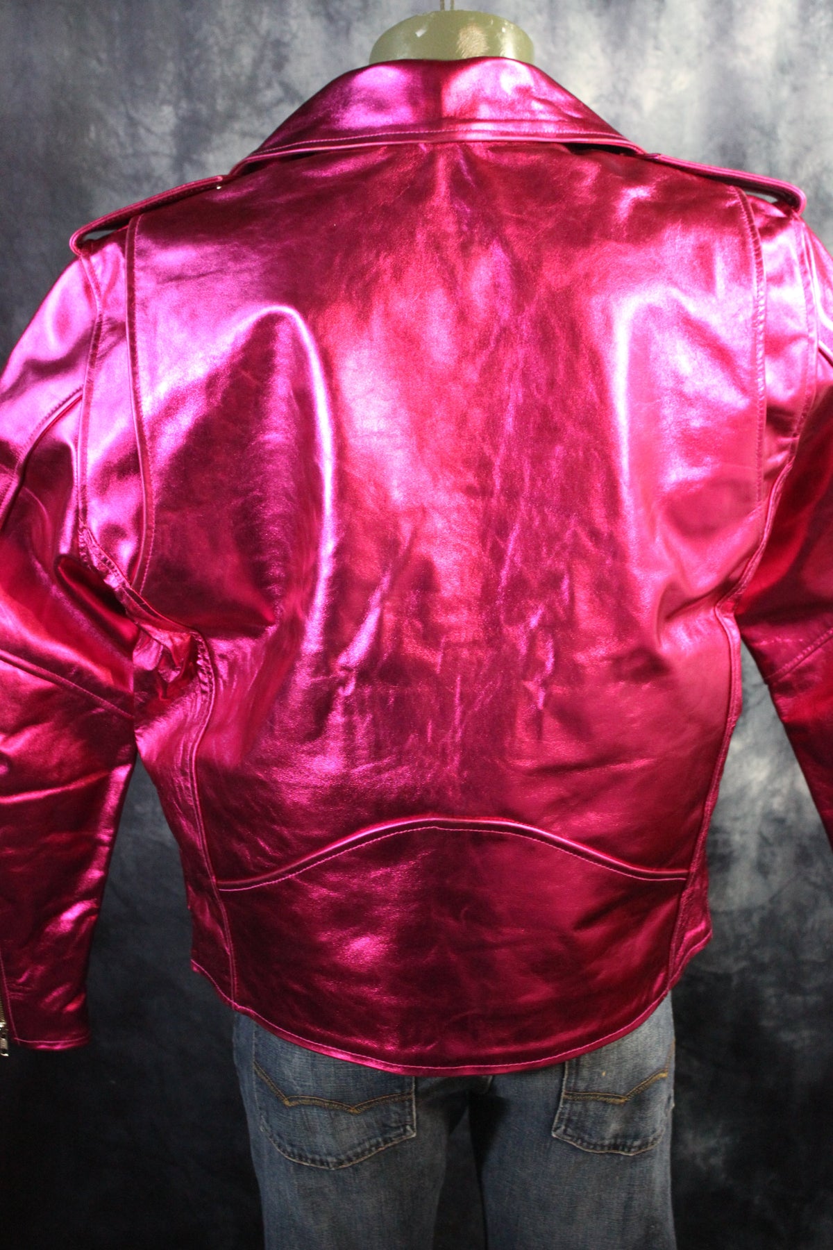 Otter and Fox Leather Biker Jackets in Pink Metallic - view 5