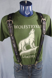Convertible Suspenders - Black with Black and Blue Checkered Center) - front view