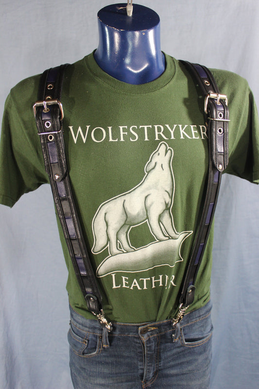 Convertible Suspenders - Black with Black and Blue Checkered Center) - front view