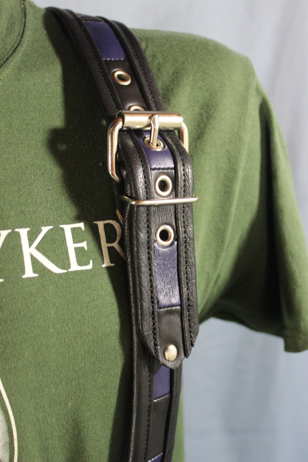 Convertible Suspenders - Black with Black and Blue Checkered Center) - view 2