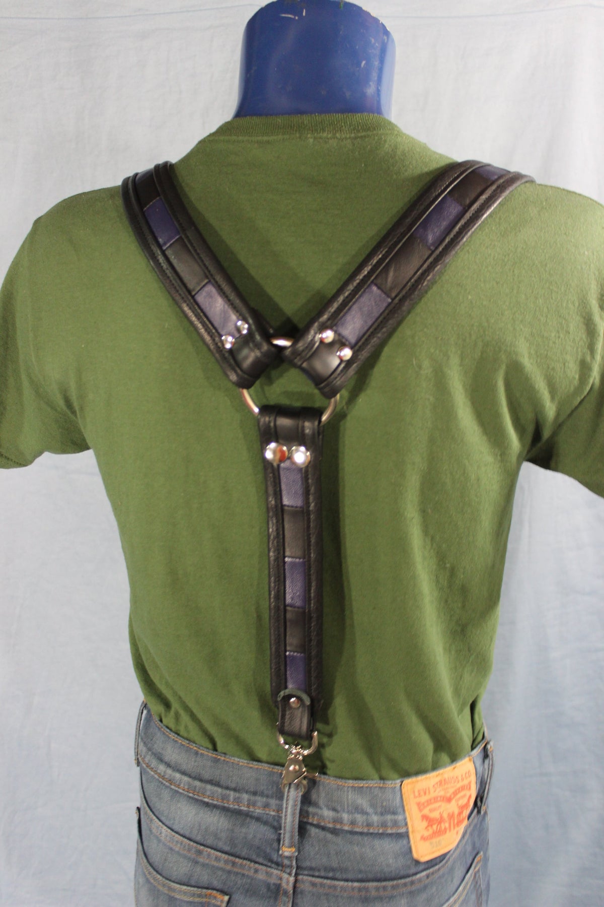 Convertible Suspenders - Black with Black and Blue Checkered Center) - view 6