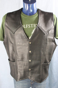 Black Leather Western Style Vest - front view