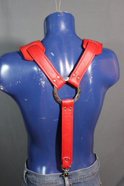 Padded Leather Suspenders with Decorative Hardware - view 11