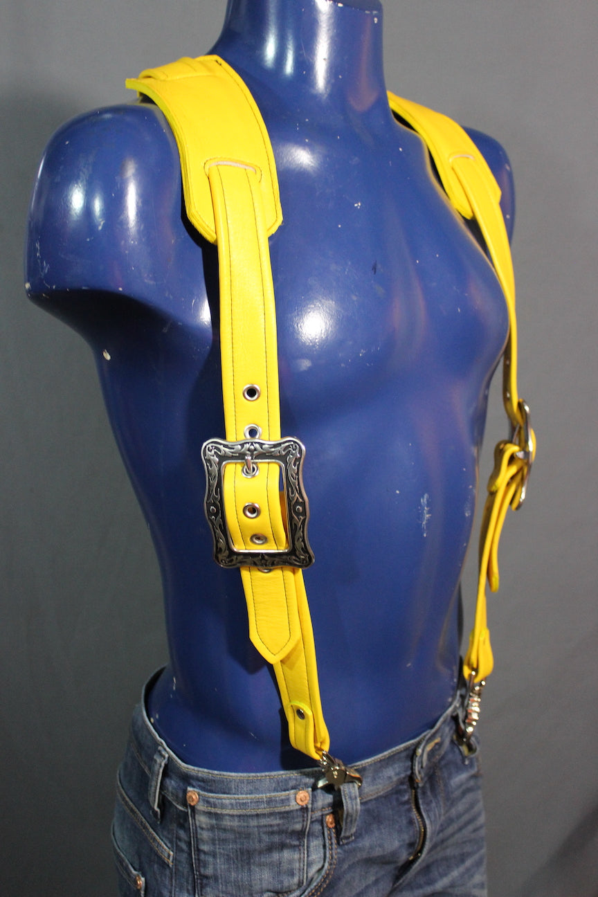 Padded Leather Suspenders with Decorative Hardware - view 3