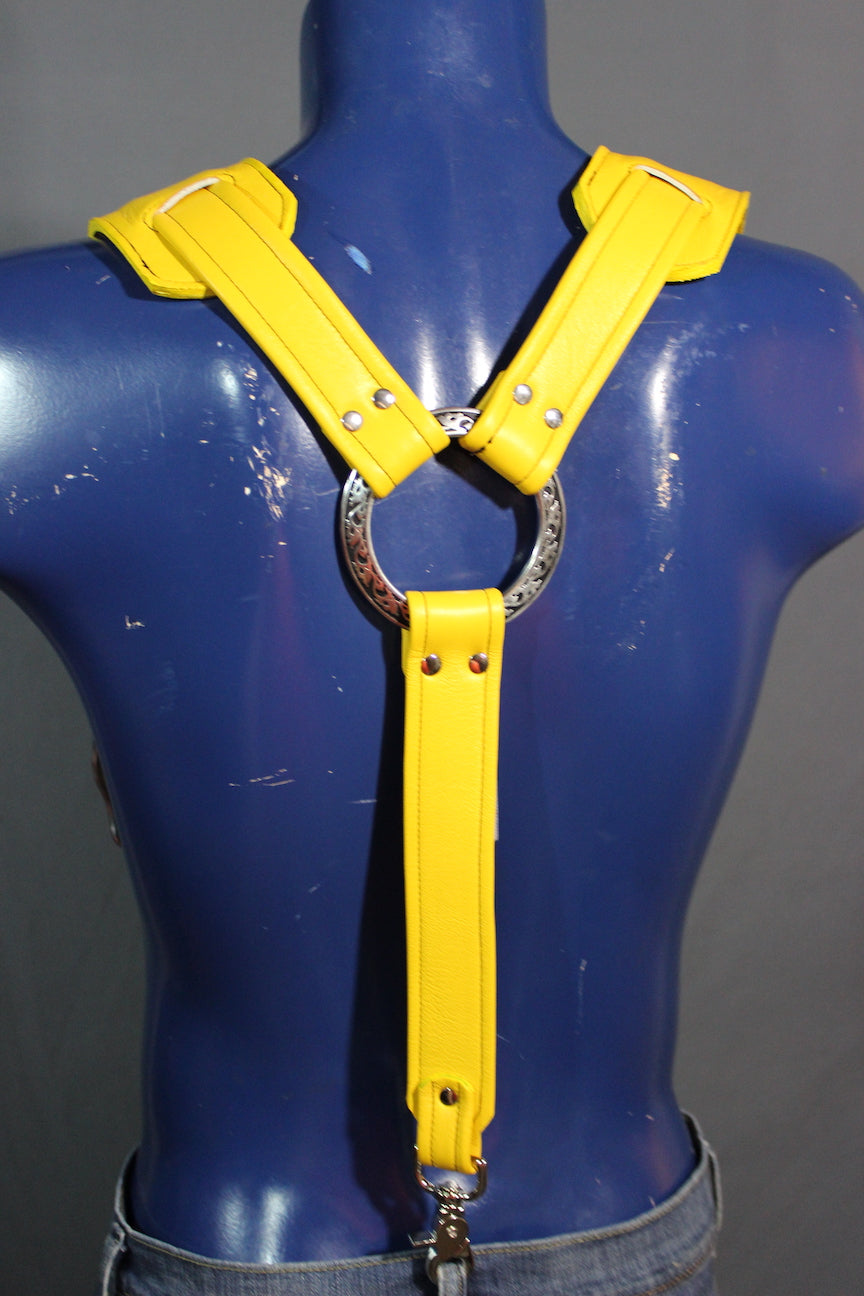Padded Leather Suspenders with Decorative Hardware - view 29
