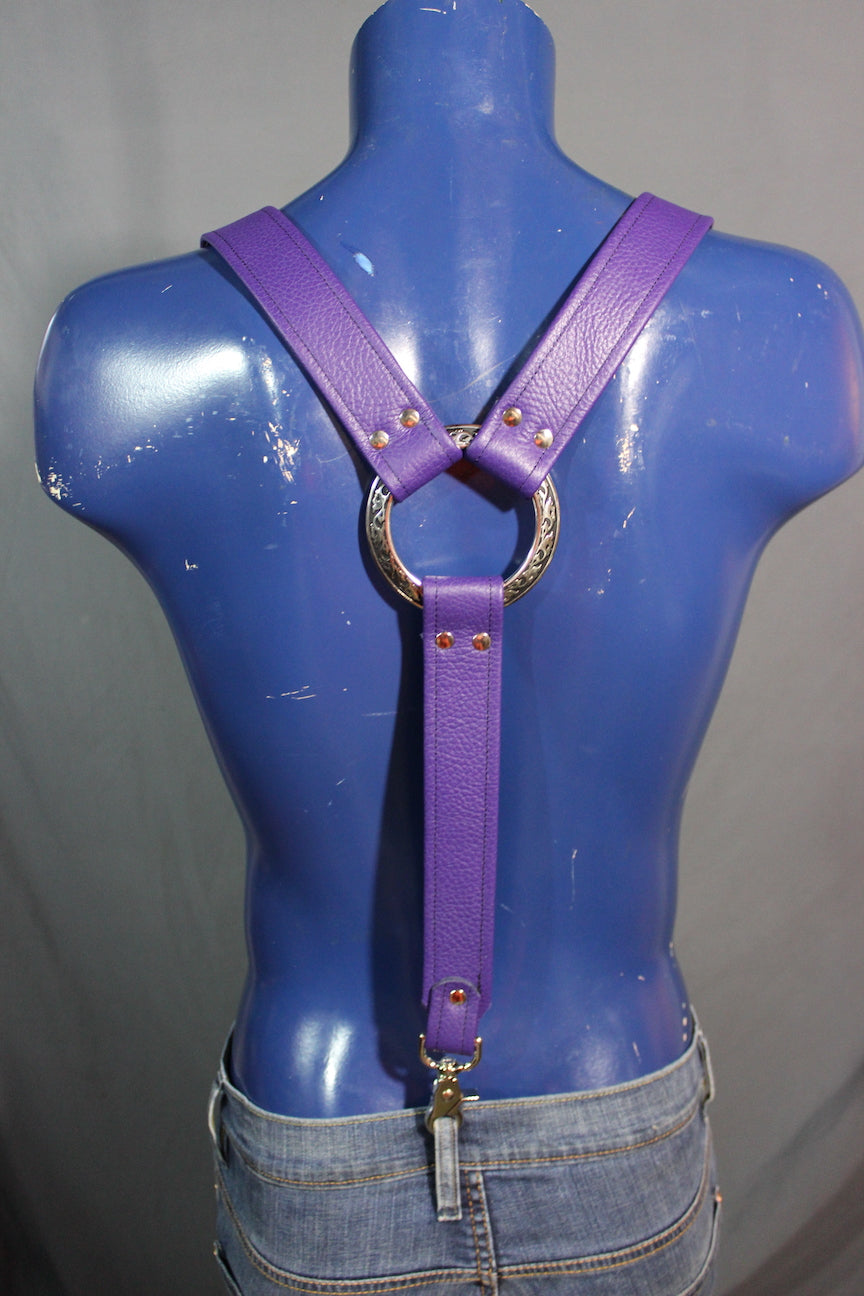 Padded Leather Suspenders with Decorative Hardware - view 16