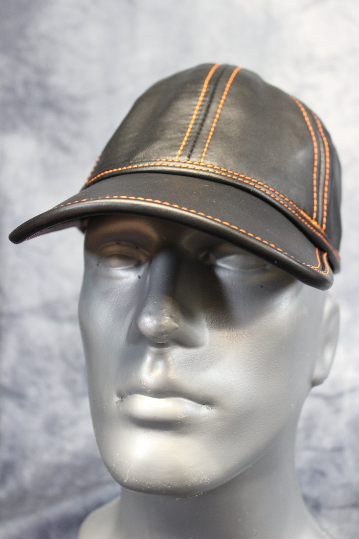 Leather Baseball Cap with Orange Stitching - view 6