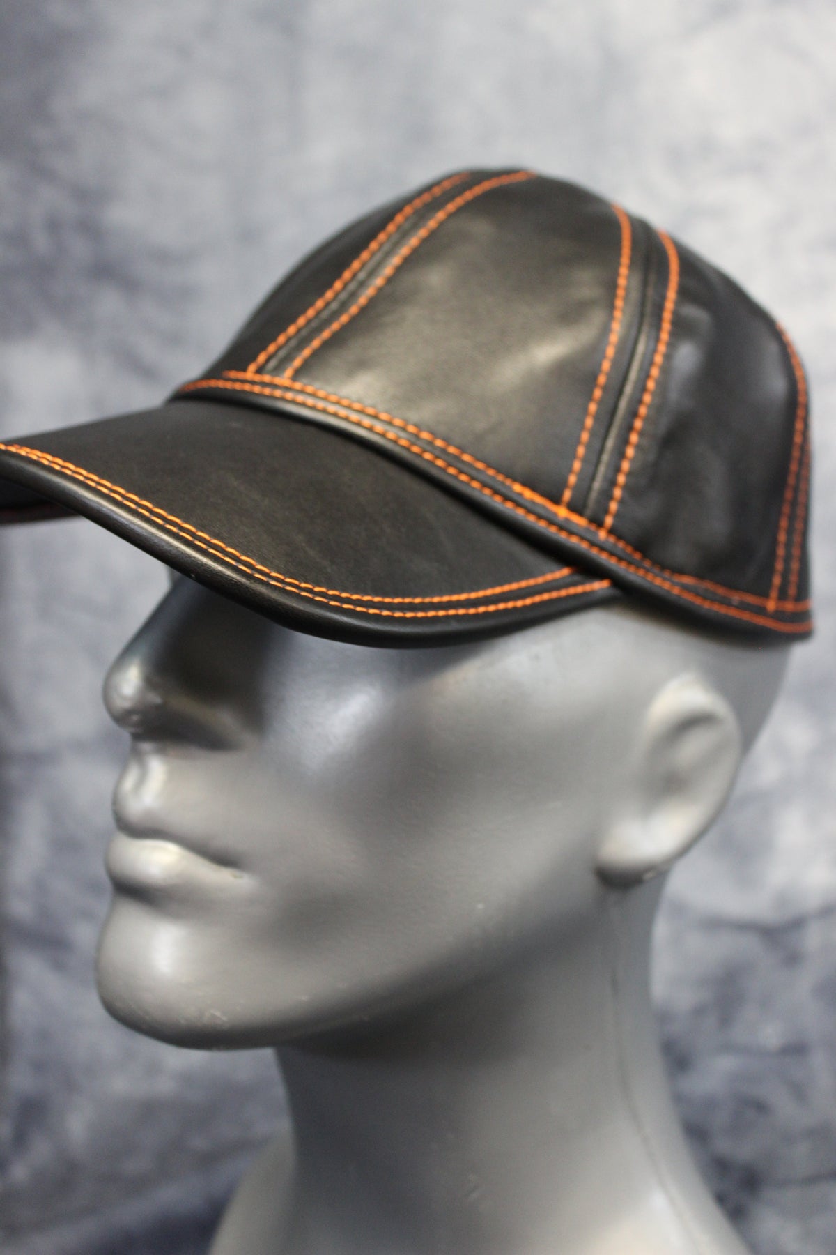 Leather Baseball Cap with Orange Stitching - view 7