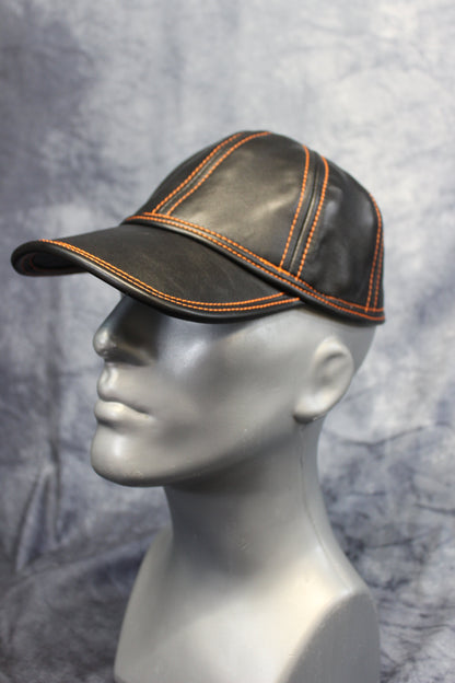 Leather Baseball Cap with Orange Stitching - view 8