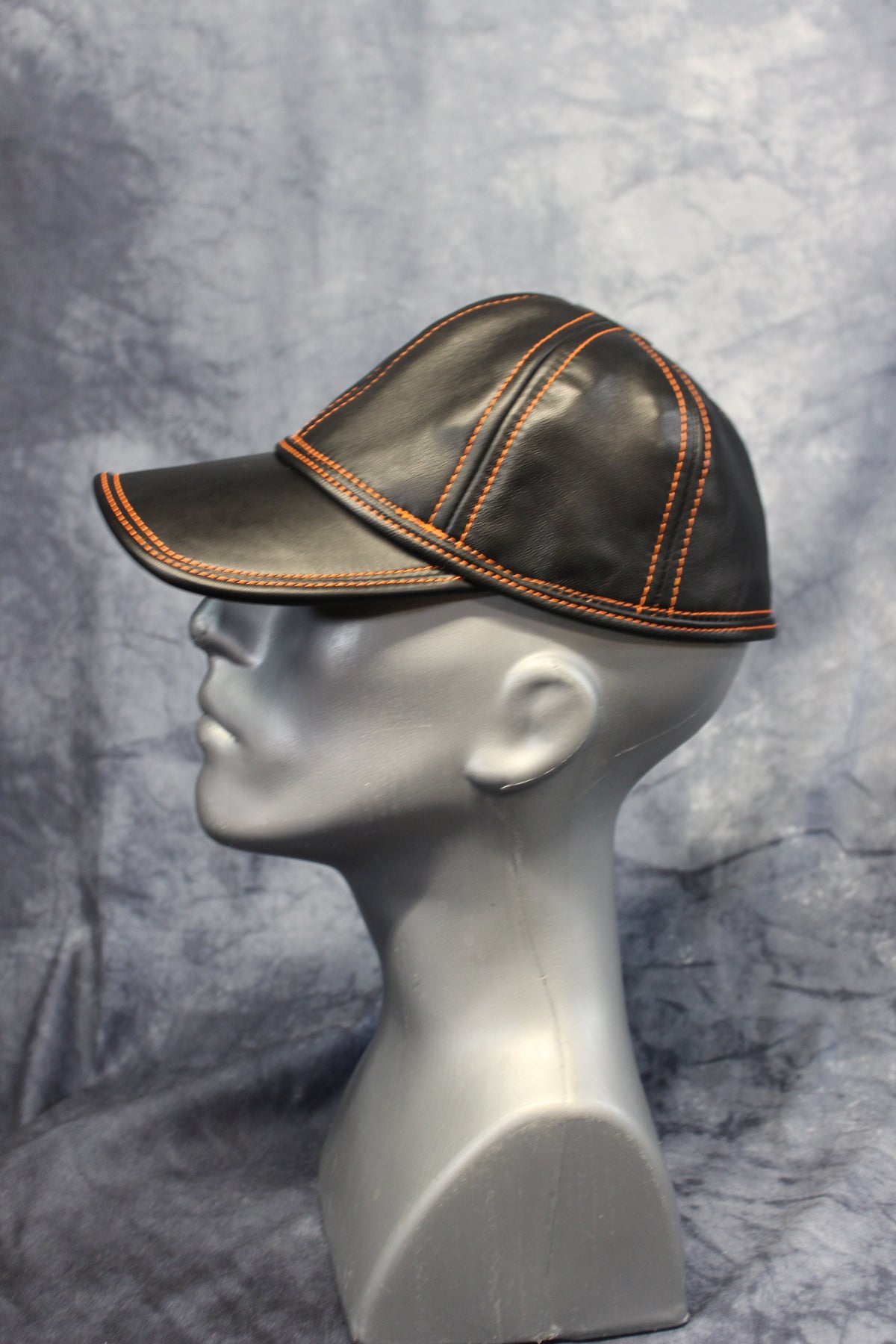 Leather Baseball Cap with Orange Stitching - view 9
