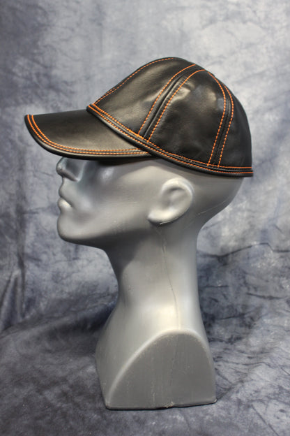 Leather Baseball Cap with Orange Stitching - view 10