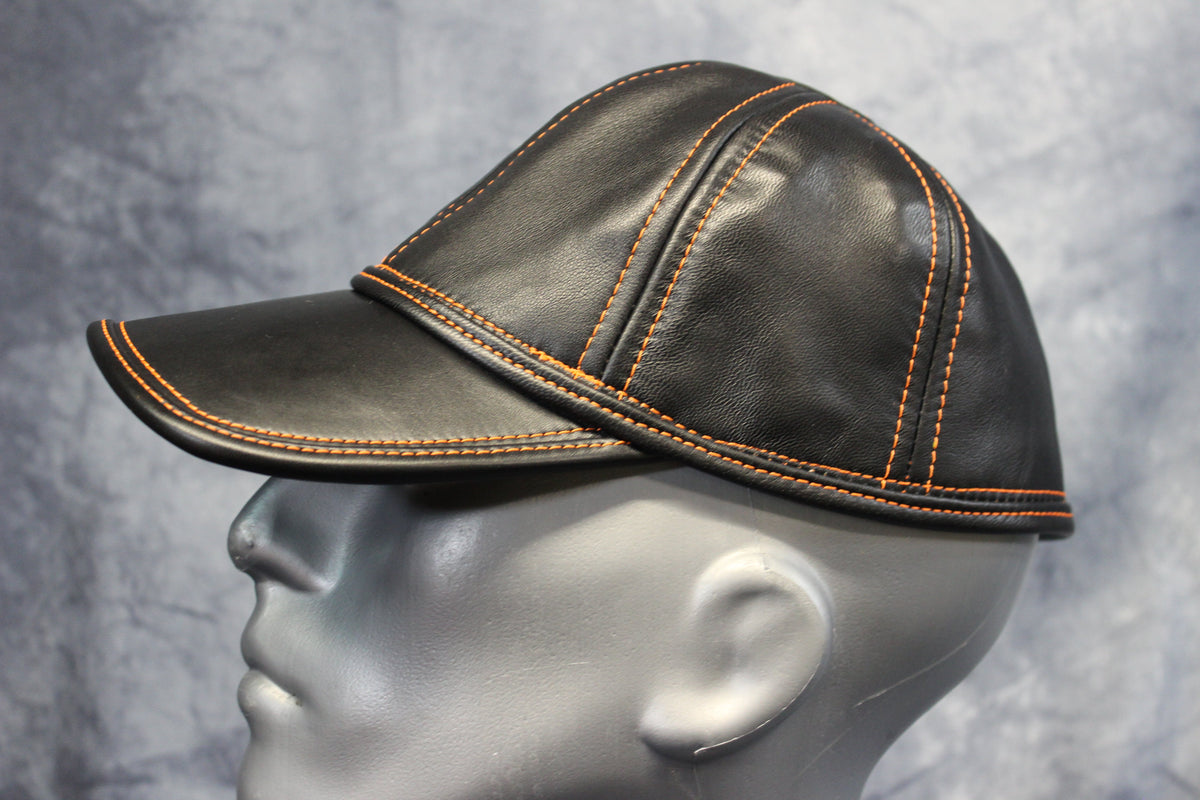 Leather Baseball Cap with Orange Stitching - view 11