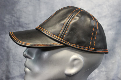 Leather Baseball Cap with Orange Stitching - view 11