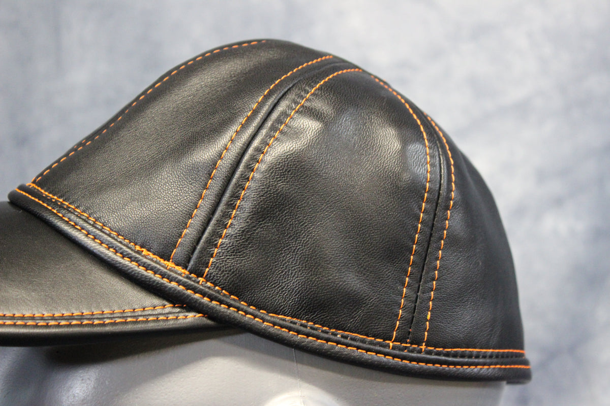 Leather Baseball Cap with Orange Stitching - view 12