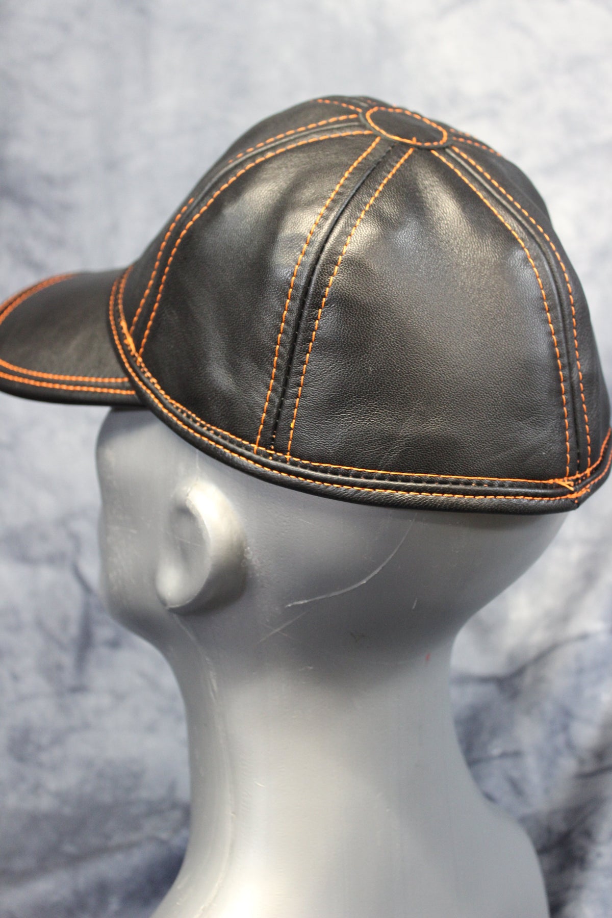 Leather Baseball Cap with Orange Stitching - view 13