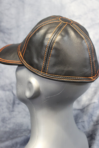 Leather Baseball Cap with Orange Stitching - view 13