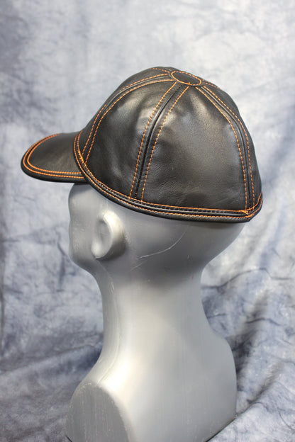 Leather Baseball Cap with Orange Stitching - view 14