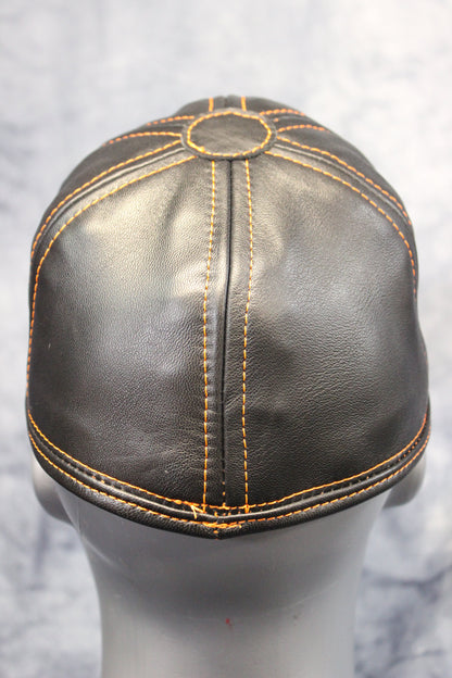 Leather Baseball Cap with Orange Stitching - view 15