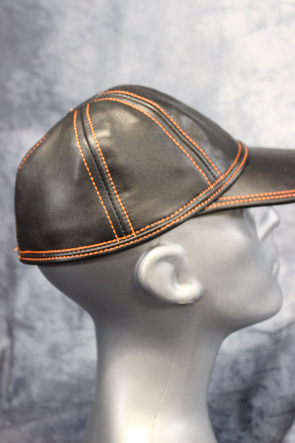 Leather Baseball Cap with Orange Stitching - view 17