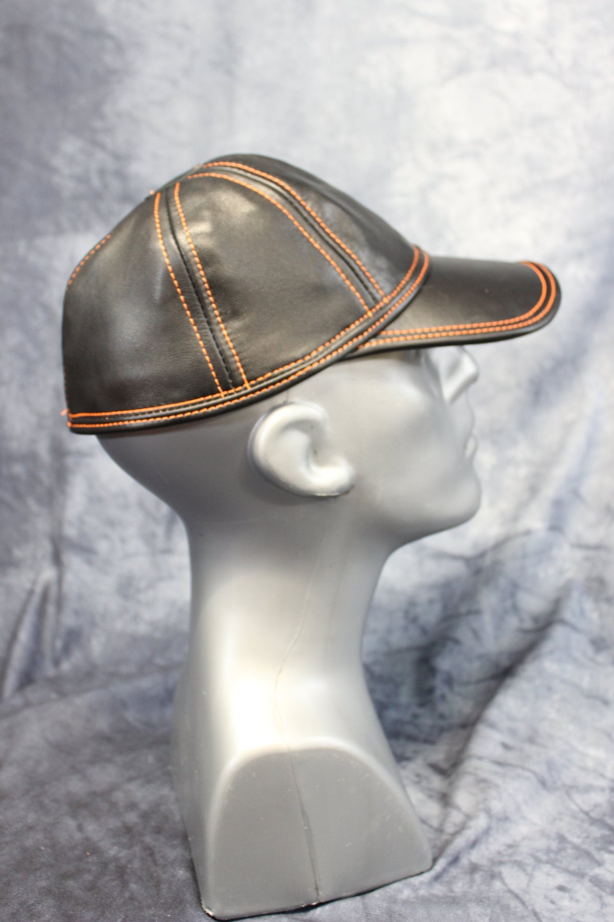 Leather Baseball Cap with Orange Stitching - view 18