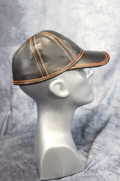 Leather Baseball Cap with Orange Stitching - view 18