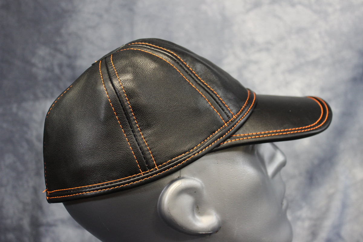 Leather Baseball Cap with Orange Stitching - view 19