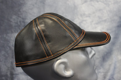 Leather Baseball Cap with Orange Stitching - view 19