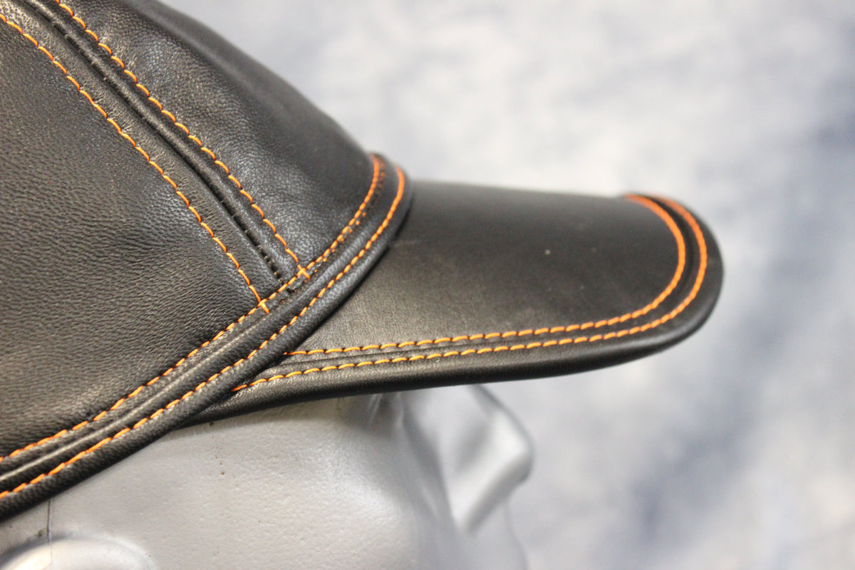 Leather Baseball Cap with Orange Stitching - view 20