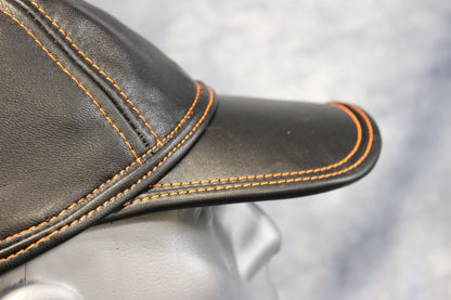 Leather Baseball Cap with Orange Stitching - view 20