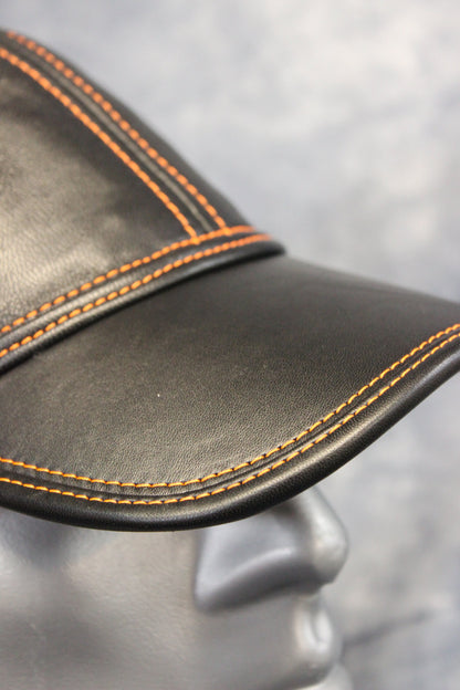 Leather Baseball Cap with Orange Stitching - view 21