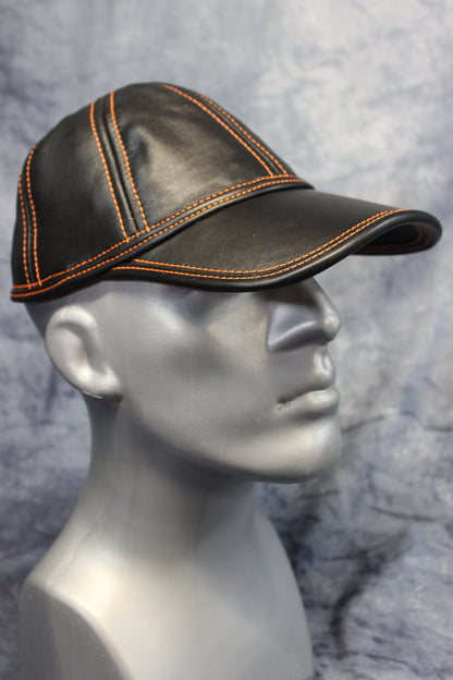 Leather Baseball Cap with Orange Stitching - view 2