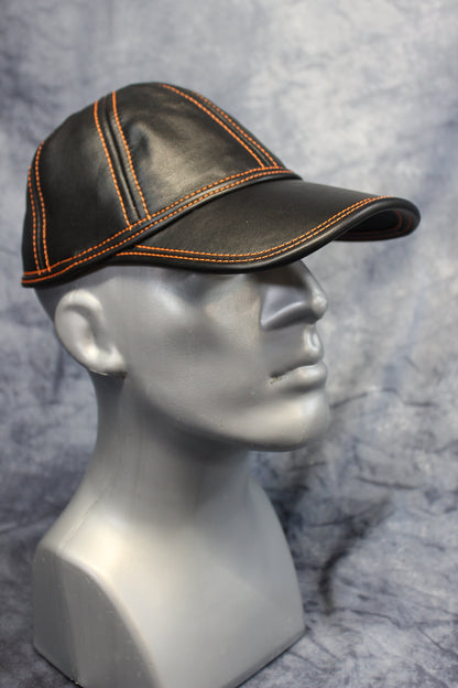 Leather Baseball Cap with Orange Stitching - view 3