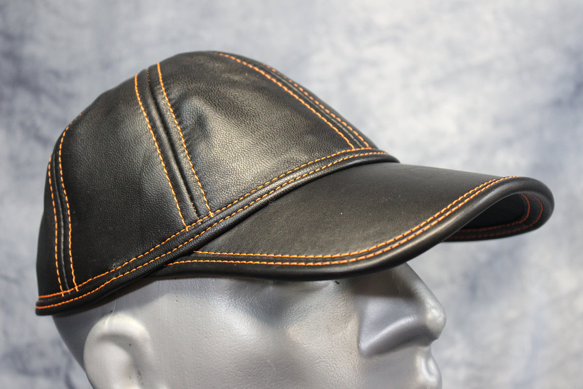 Leather Baseball Cap with Orange Stitching - view 4