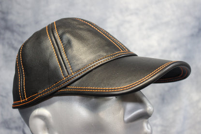 Leather Baseball Cap with Orange Stitching - view 4