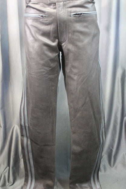The Otter and The Fox Leather Formal Pants in Black with Grey Highlights - front view