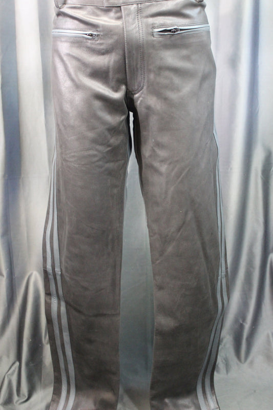 The Otter and The Fox Leather Formal Pants in Black with Grey Highlights - front view