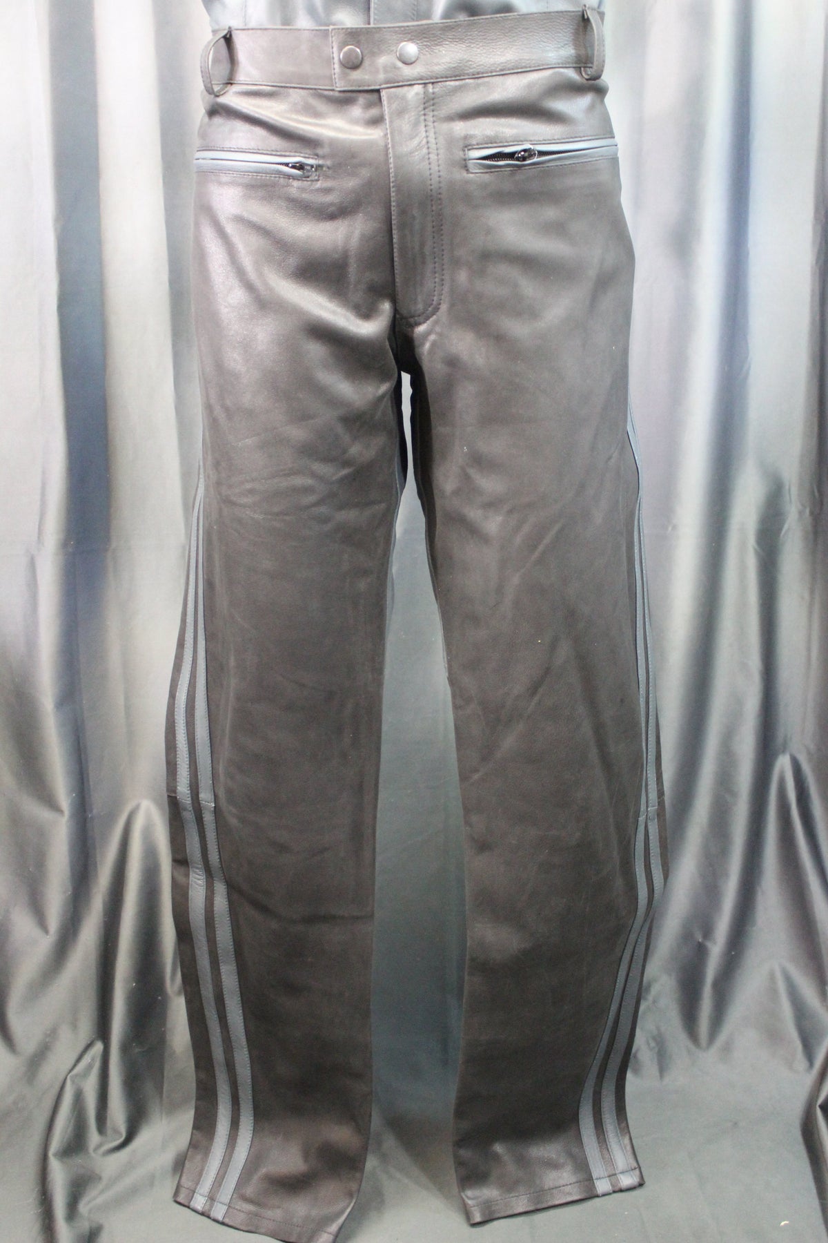 The Otter and The Fox Leather Formal Pants in Black with Grey Highlights - view 2