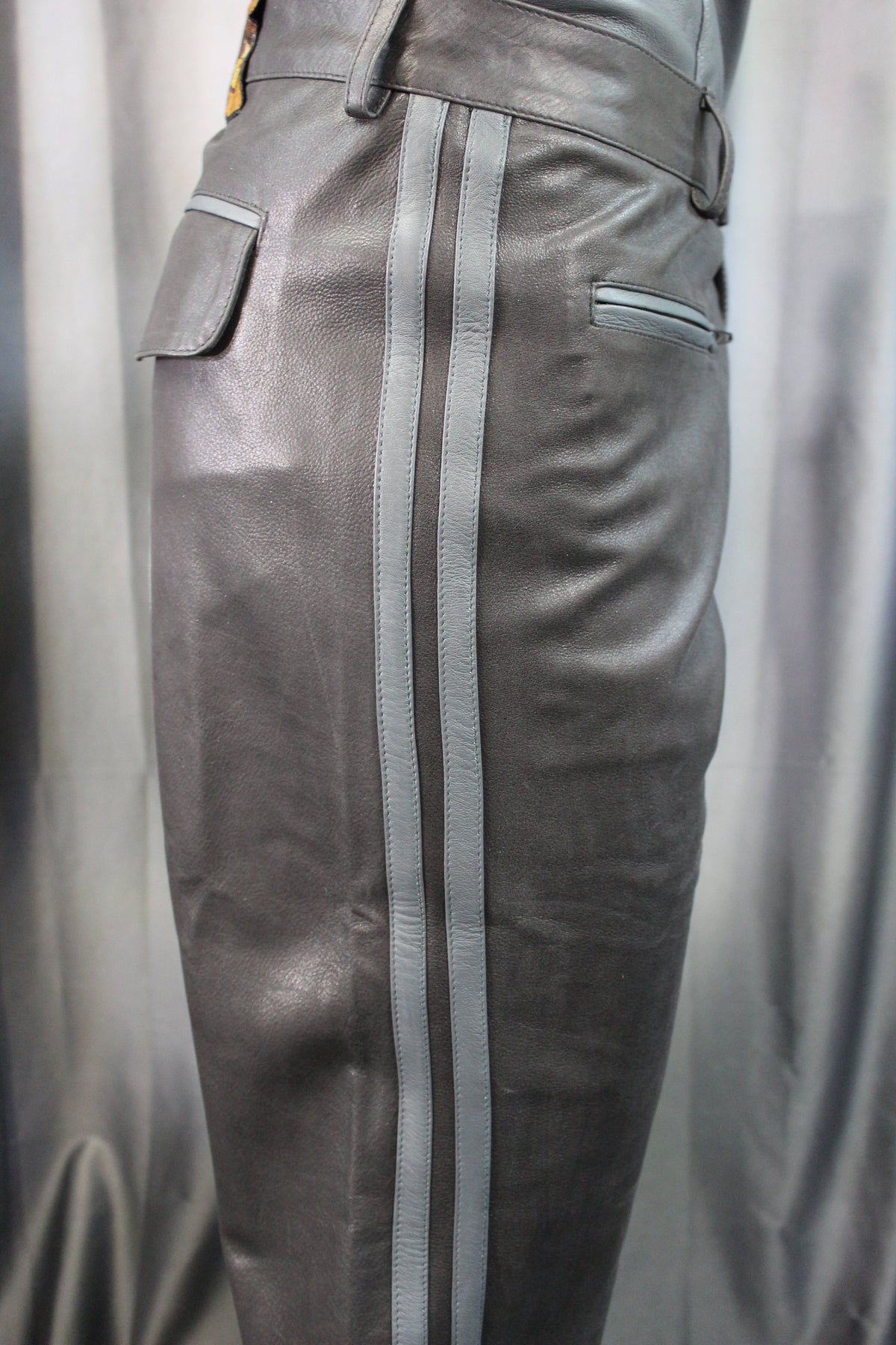 The Otter and The Fox Leather Formal Pants in Black with Grey Highlights - view 3