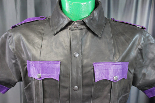 OnF Leather Shirts in Black with Purple Highlights - view 2