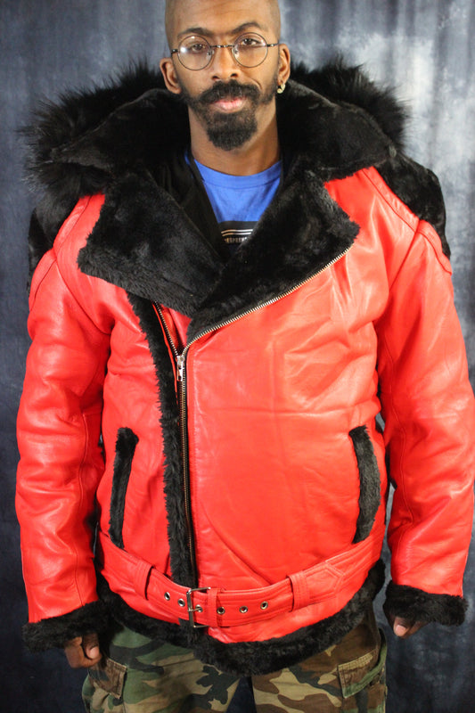 Red Leather and Fur Jacket by Otter and The Fox - front view