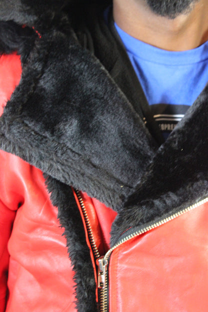 Red Leather and Fur Jacket by Otter and The Fox - view 3