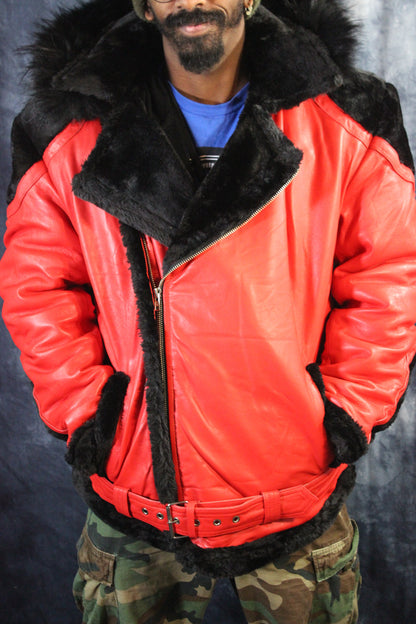 Red Leather and Fur Jacket by Otter and The Fox - view 4
