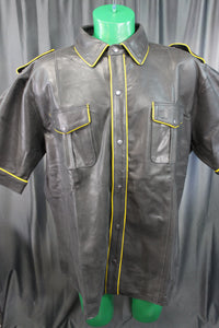 OnF Leather Shirts in Black with Yellow Highlights - front view