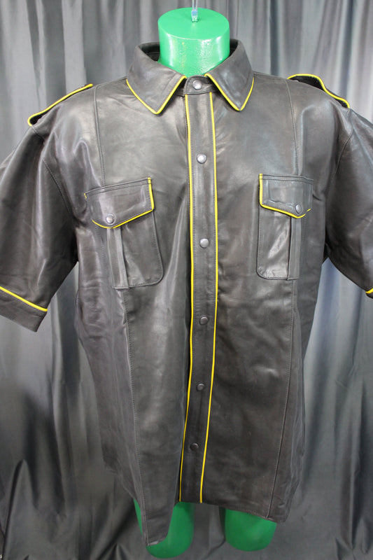 OnF Leather Shirts in Black with Yellow Highlights - front view