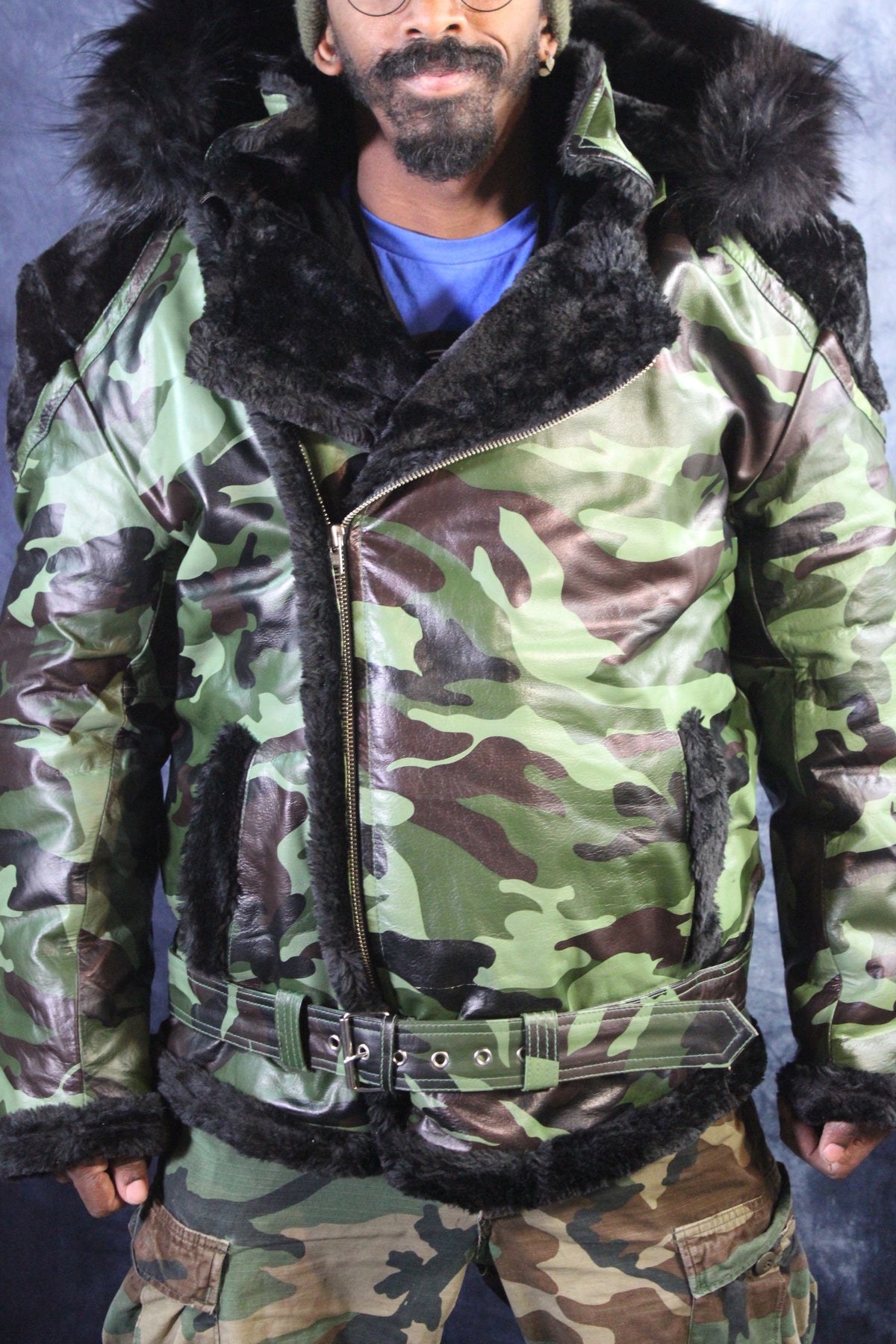 Camo Leather and Fur Jacket by Otter and The Fox - view 2