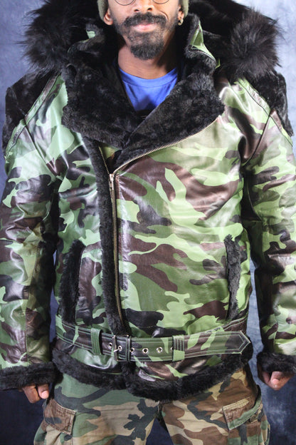 Camo Leather and Fur Jacket by Otter and The Fox - view 2