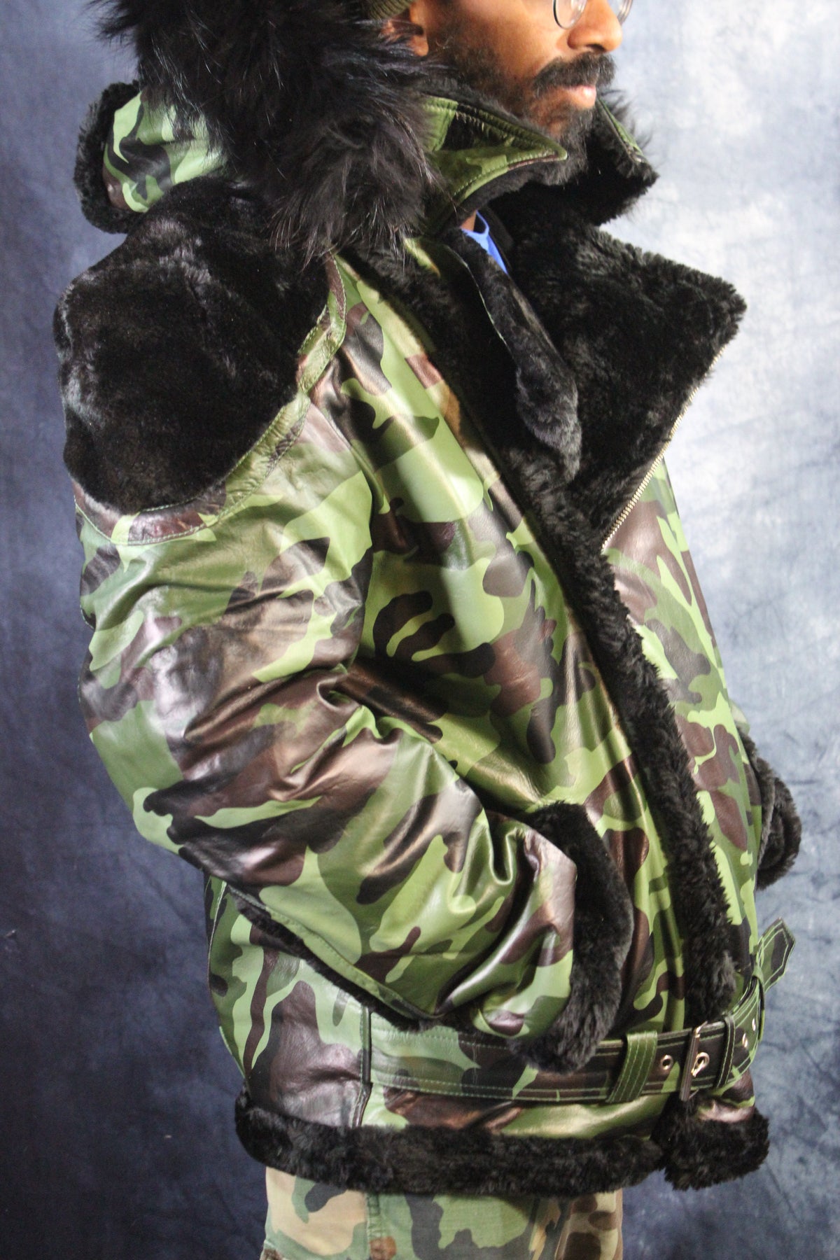 Camo Leather and Fur Jacket by Otter and The Fox - view 5