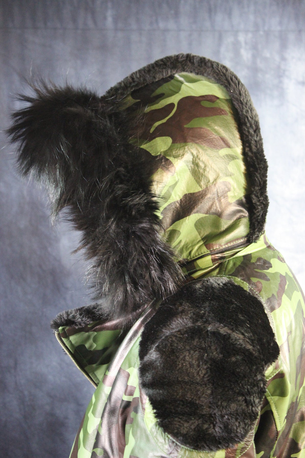 Camo Leather and Fur Jacket by Otter and The Fox - view 8