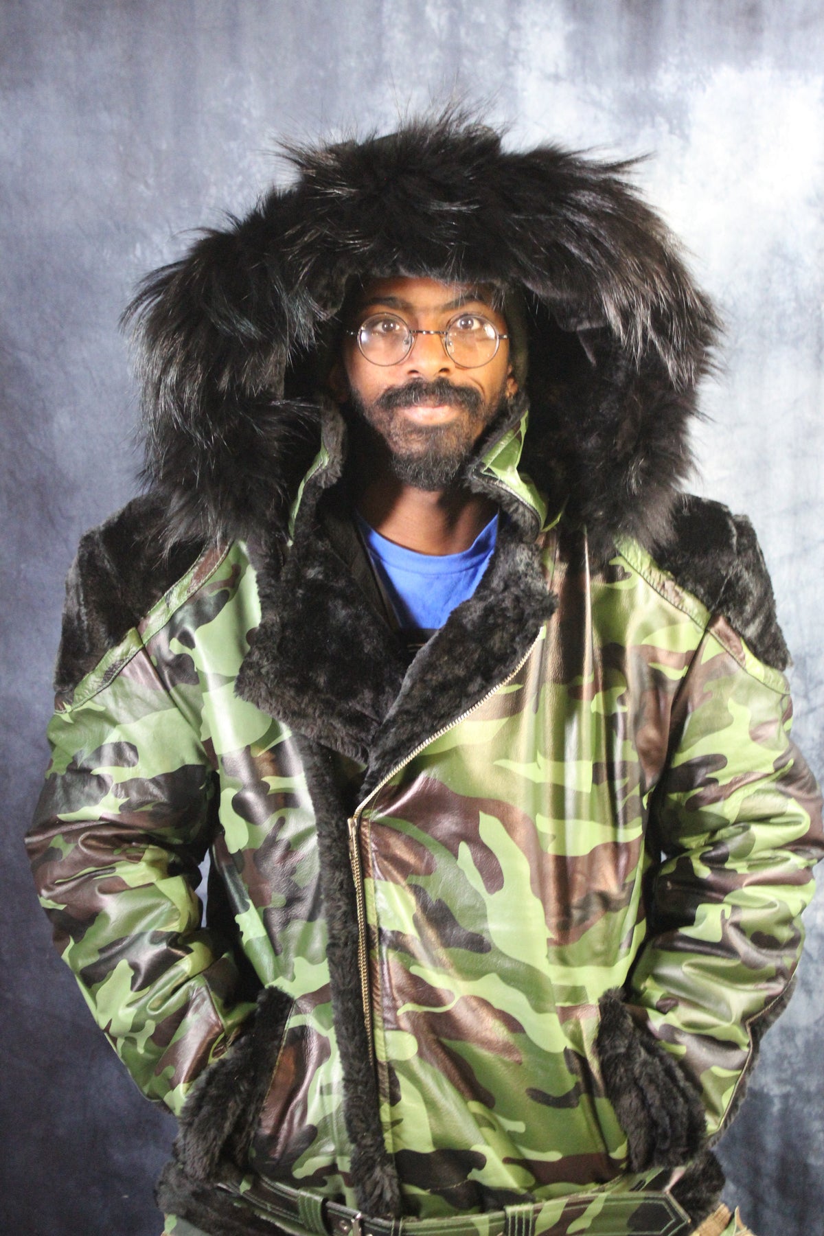 Camo Leather and Fur Jacket by Otter and The Fox - view 9