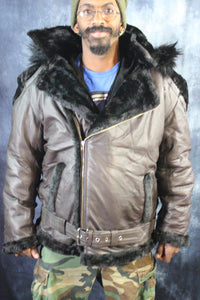 Brown Leather and Fur Jacket by Otter and The Fox - front view